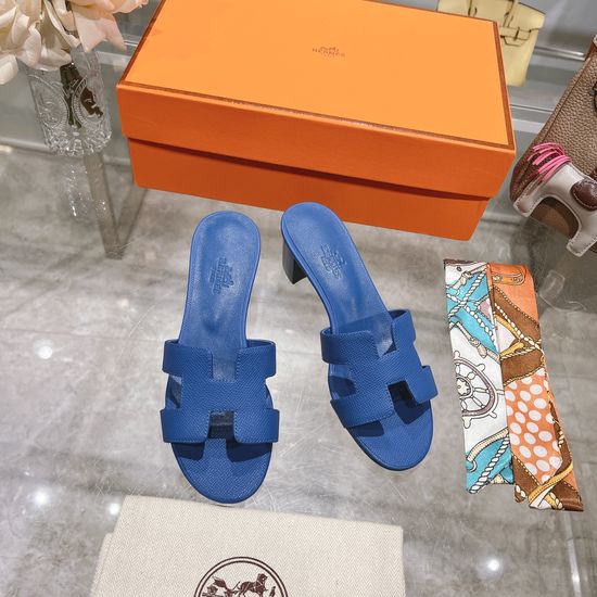 Hermes Block Heel Calfskin Slides Comfortable Elegant Casual Footwear