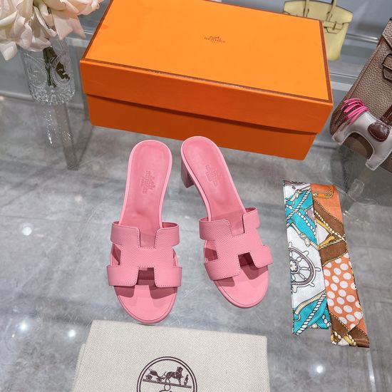 Hermes Block Heel Calfskin Slides Comfortable Elegant Casual Footwear