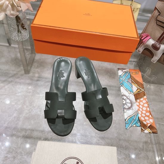 Hermes Block Heel Calfskin Slides Comfortable Elegant Casual Footwear