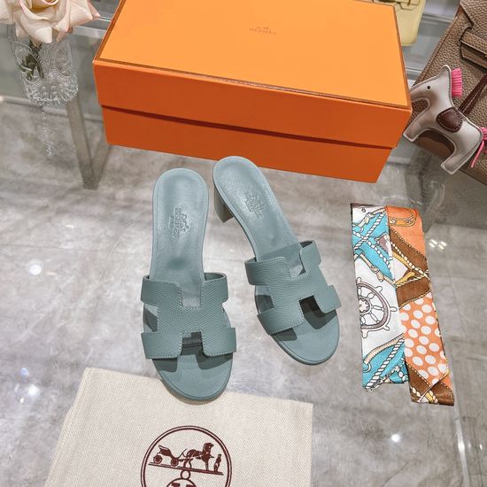 Hermes Block Heel Calfskin Slides Comfortable Elegant Casual Footwear
