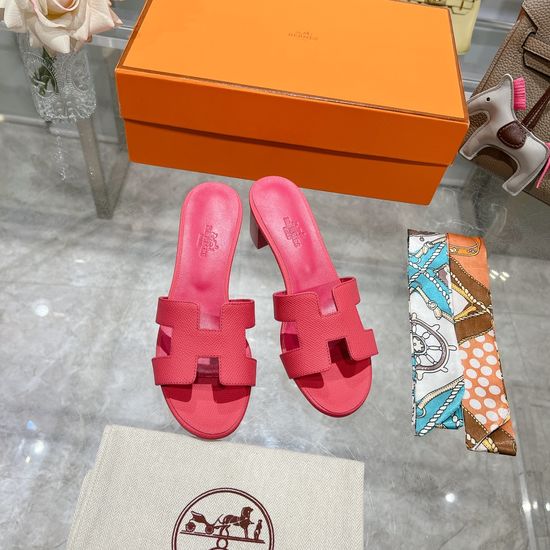 Hermes Block Heel Calfskin Slides Comfortable Elegant Casual Footwear