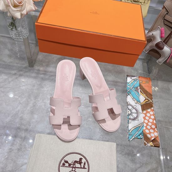 Hermes Block Heel Calfskin Slides Comfortable Elegant Casual Footwear