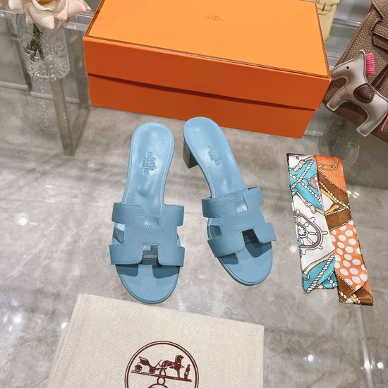 Hermes Block Heel Calfskin Slides Comfortable Elegant Casual Footwear