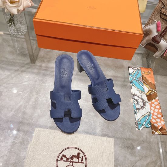Hermes Block Heel Calfskin Slides Comfortable Elegant Casual Footwear