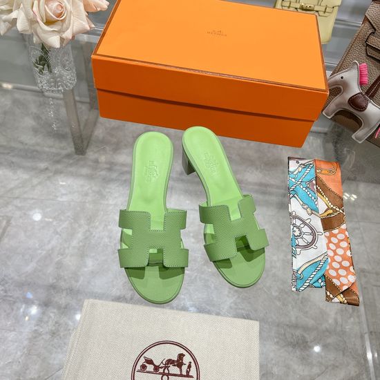 Hermes Block Heel Calfskin Slides Comfortable Elegant Casual Footwear