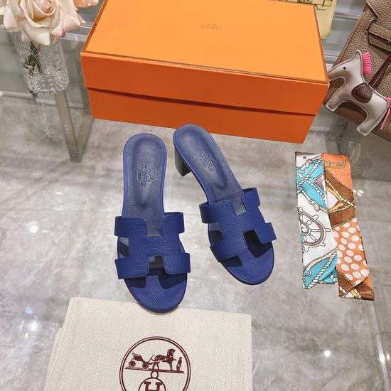 Hermes Block Heel Calfskin Slides Comfortable Elegant Casual Footwear