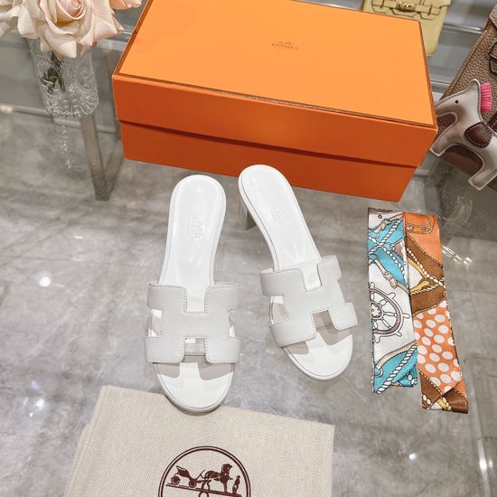 Hermes Block Heel Calfskin Slides Comfortable Elegant Casual Footwear