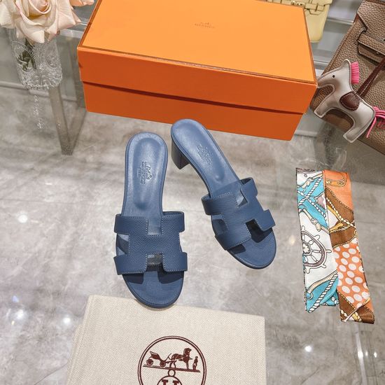 Hermes Block Heel Calfskin Slides Comfortable Elegant Casual Footwear