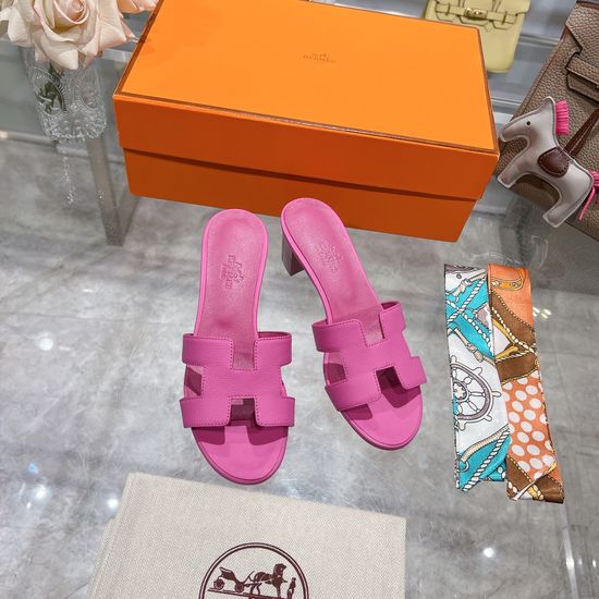 Hermes Block Heel Calfskin Slides Comfortable Elegant Casual Footwear