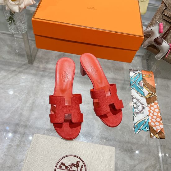 Hermes Block Heel Calfskin Slides Comfortable Elegant Casual Footwear