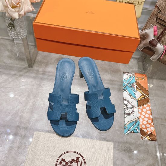 Hermes Block Heel Calfskin Slides Comfortable Elegant Casual Footwear