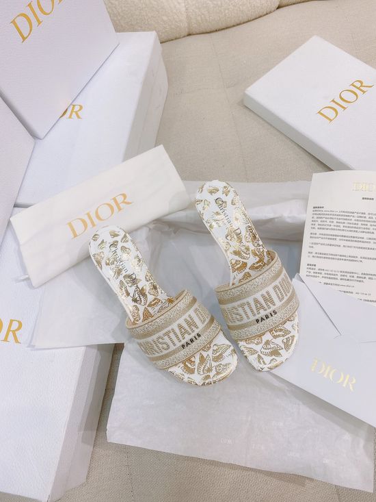 Christian Dior Embroidered Cotton Slide Sandals with Leather Sole
