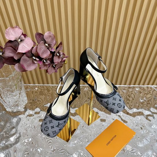 Louis Vuitton Vintage Square Toe Genuine Leather High Heel Sandals