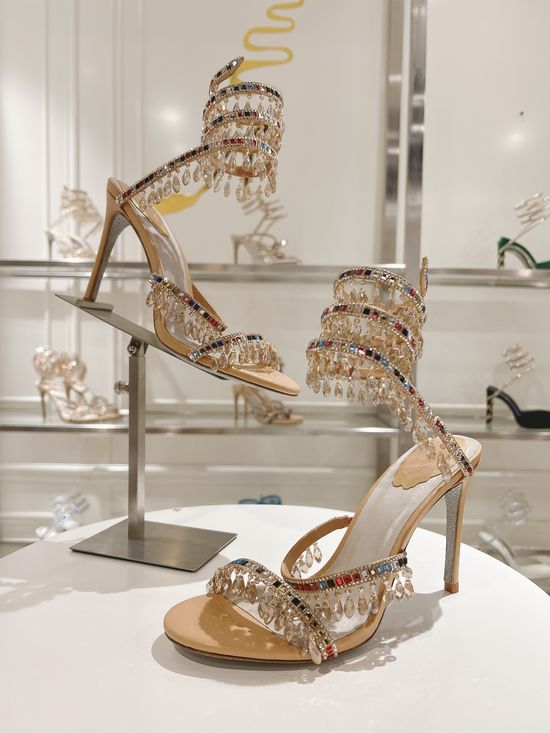 Rene Caovilla Rhinestone Decorated Strappy High Heel Sandals
