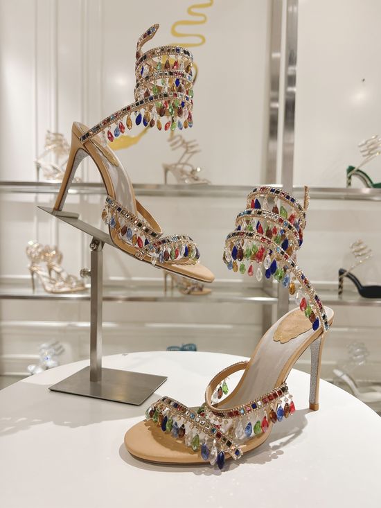 Rene Caovilla Rhinestone Decorated Strappy High Heel Sandals
