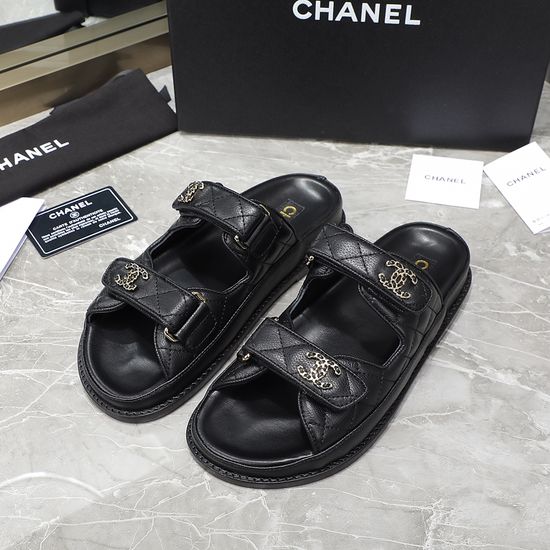 Chanel Premium Leather Hook Loop Beach Slippers Comfortable Non-slip