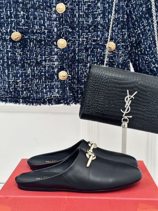 Valentino Genuine Leather Mules With Metal Buckle