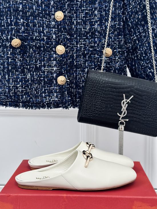 Valentino Genuine Leather Mules With Metal Buckle