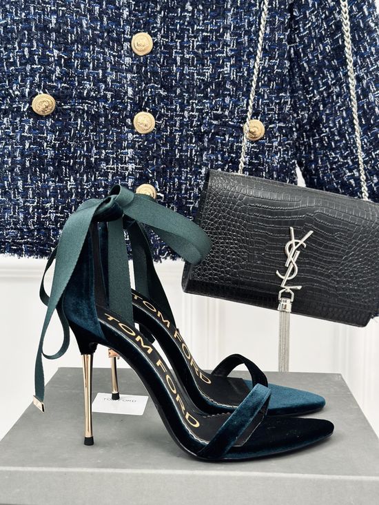 Tom Ford Cashmere Stiletto Sandals With Metallic Heel