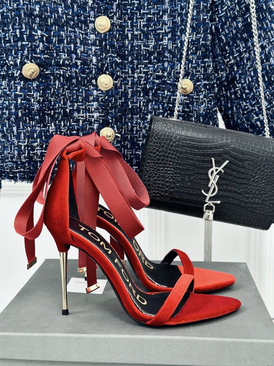 Tom Ford Cashmere Stiletto Sandals With Metallic Heel