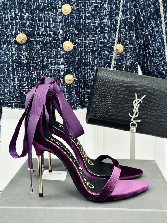 Tom Ford Cashmere Stiletto Sandals With Metallic Heel