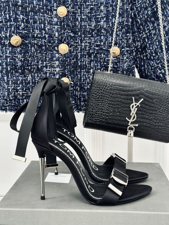 Tom Ford Silk Stiletto Sandals With Metallic Heel