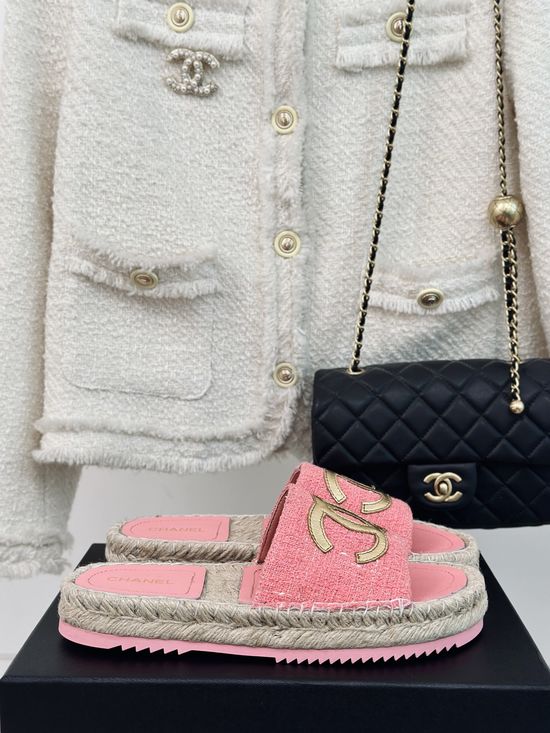 Chanel Woven Espadrille Slip On Casual Slippers