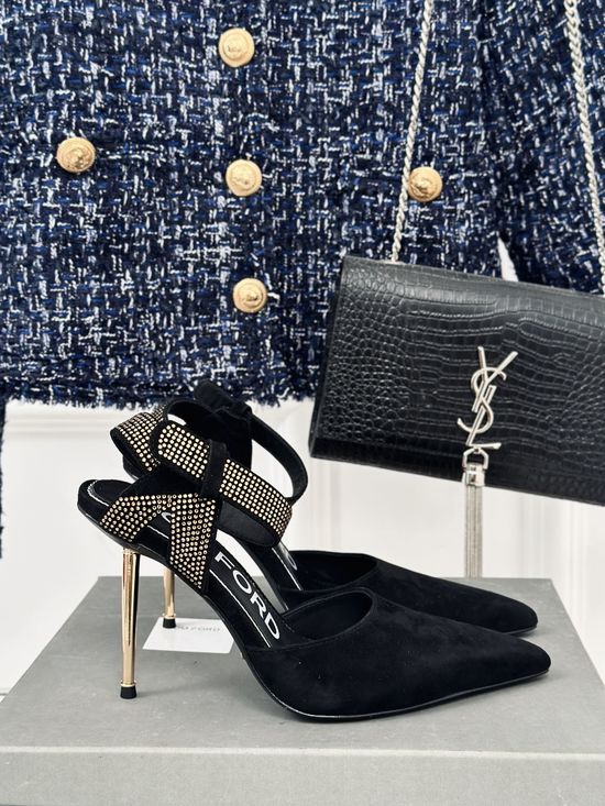Tom Ford Pointed Toe Suede Stiletto Sandals With Metallic Heel