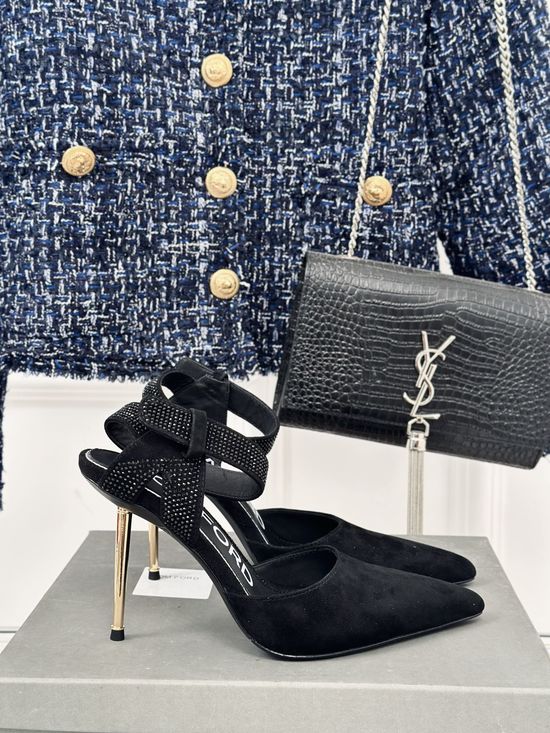 Tom Ford Pointed Toe Suede Stiletto Sandals With Metallic Heel