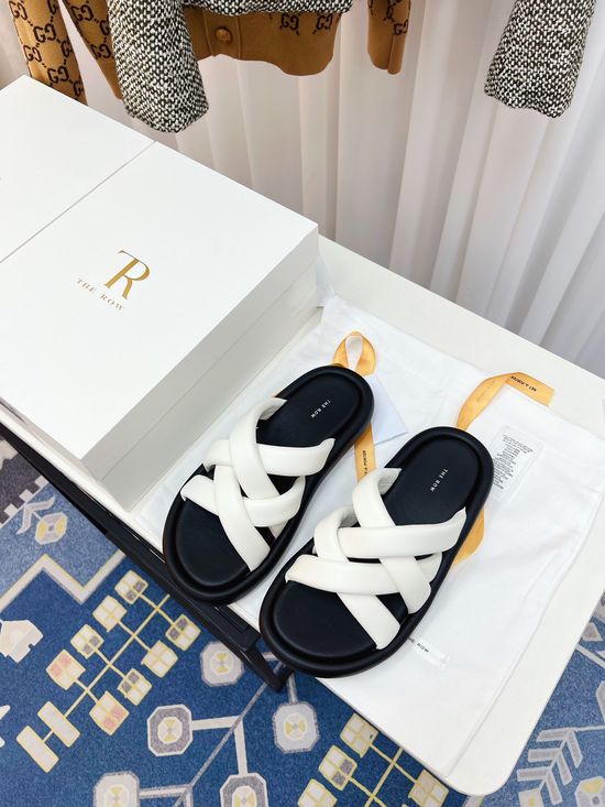 The Row Woven Platform Slide Sandals Soft Sheepskin Lining