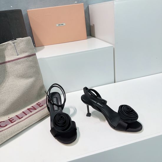 Miu Miu Silk Floral Low Heel Sandals Premium Quality