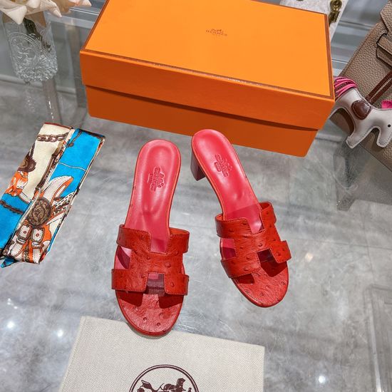 Hermes Chunky Heel Cowhide Slide Sandals With Silk Scarf Set