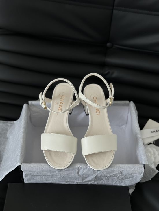 Chanel Single Strap Leather Low Heel Sandals