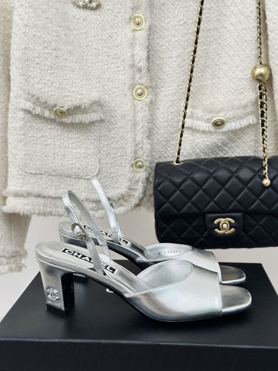 Chanel Block Heel Sandals Soft Cowhide Upper Leather Sole