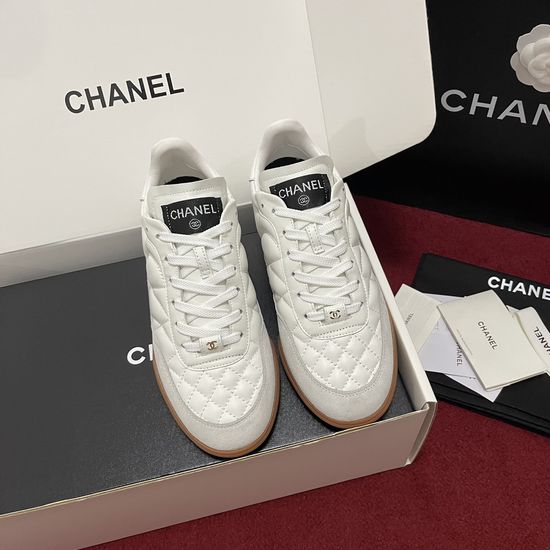 Chanel Quilted Leather Casual Sneakers with Metal Accents