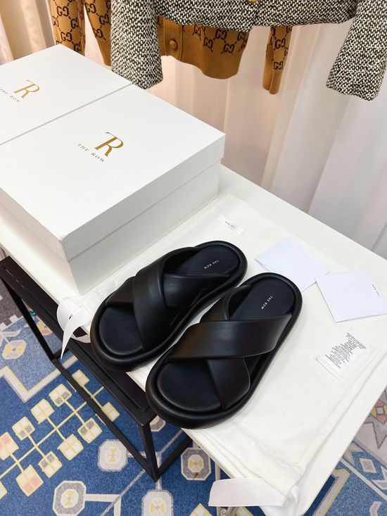 The Row Woven Platform Slide Sandals Soft Sheepskin Lining