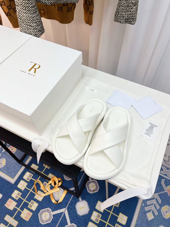 The Row Woven Platform Slide Sandals Soft Sheepskin Lining