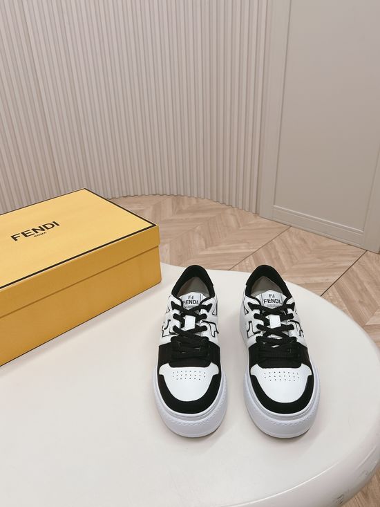 Fendi Retro Embossed Logo Leather Platform Sneakers