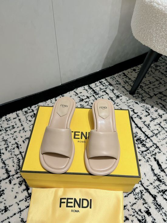 Fendi Padded Quilted Block Heel Slip-on Comfortable Slides