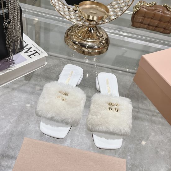 Miu Miu Shearling Lined Flat Slide Slippers With Leather Sole