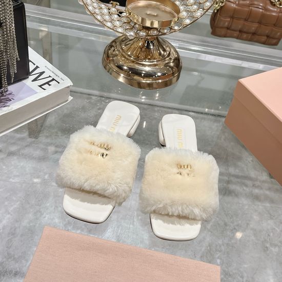 Miu Miu Shearling Lined Flat Slide Slippers With Leather Sole