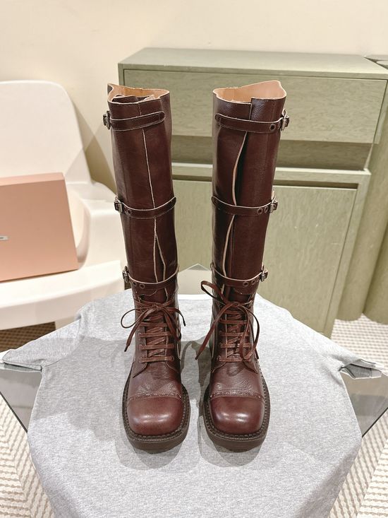 Miu Miu Genuine Leather Ankle And Knee High Fashion Boots