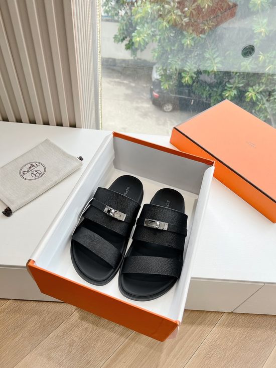 Hermes Classic Leather Slip On Casual Mule Sandals