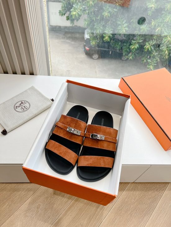 Hermes Classic Leather Slip On Casual Mule Sandals