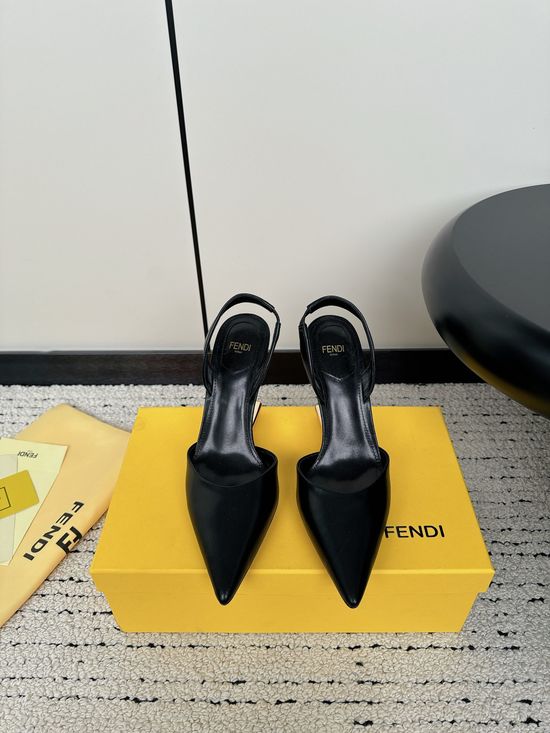 Fendi Cone Toe Ankle Strap Leather High Heel Sandals