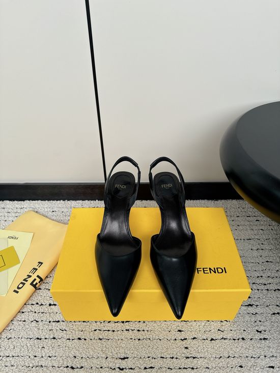 Fendi Cone Toe Metal Ankle Strap Leather High Heel Sandals