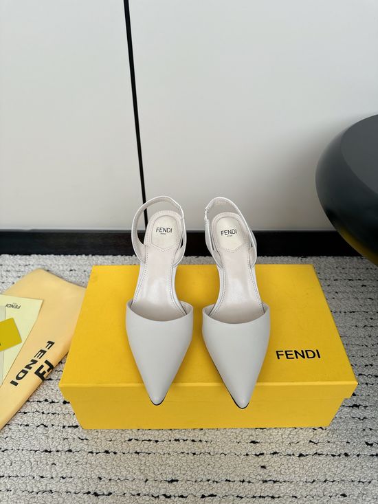 Fendi Cone Toe Metal Ankle Strap Leather High Heel Sandals
