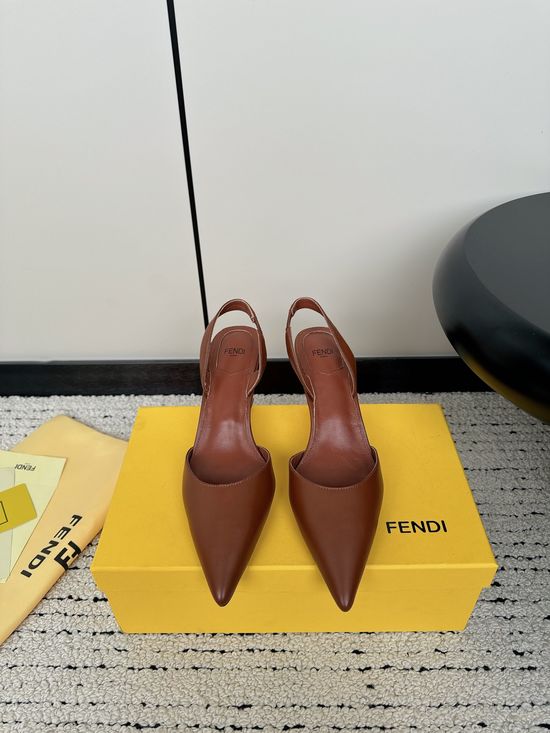 Fendi Cone Toe Metal Ankle Strap Leather High Heel Sandals