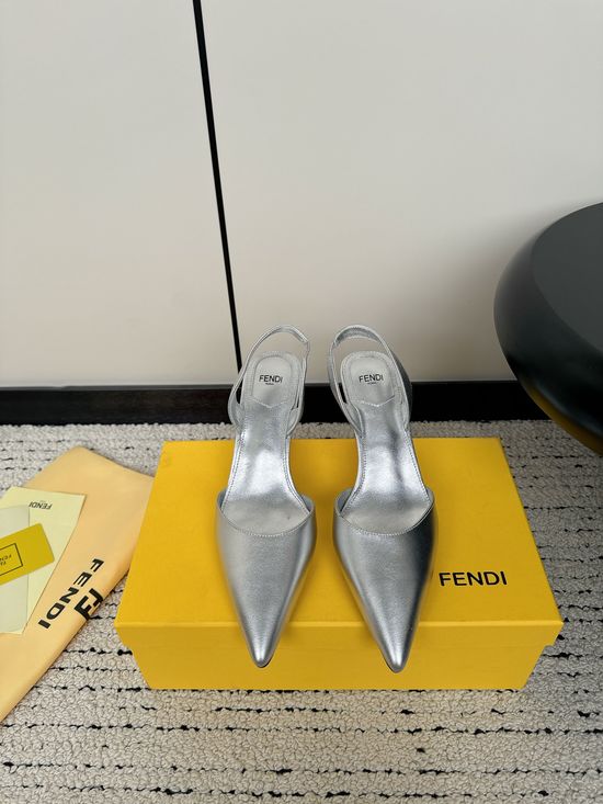 Fendi Cone Toe Metal Ankle Strap Leather High Heel Sandals