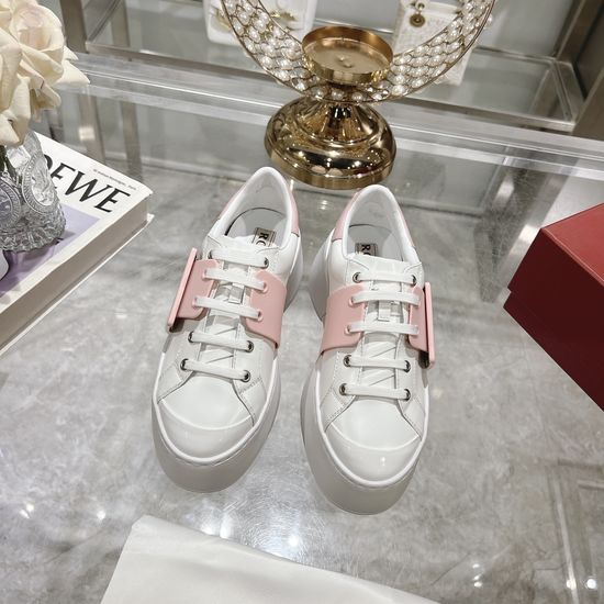 Roger Viver Rhinestone Buckle Thick Sole Casual Leather Sneakers
